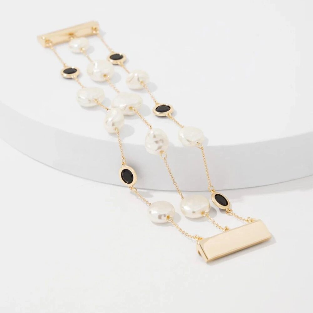 NWT WHITE HOUSE BLACK MARKET BLACK WHITE PEARL MULTI STRAND BRACELET CUFF